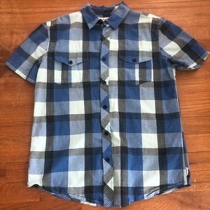 Royal Blue/White/Black Checkered Button Up